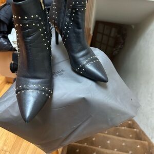 Calvin Klein Black Pointed-Toe Studded Ankle Boots
